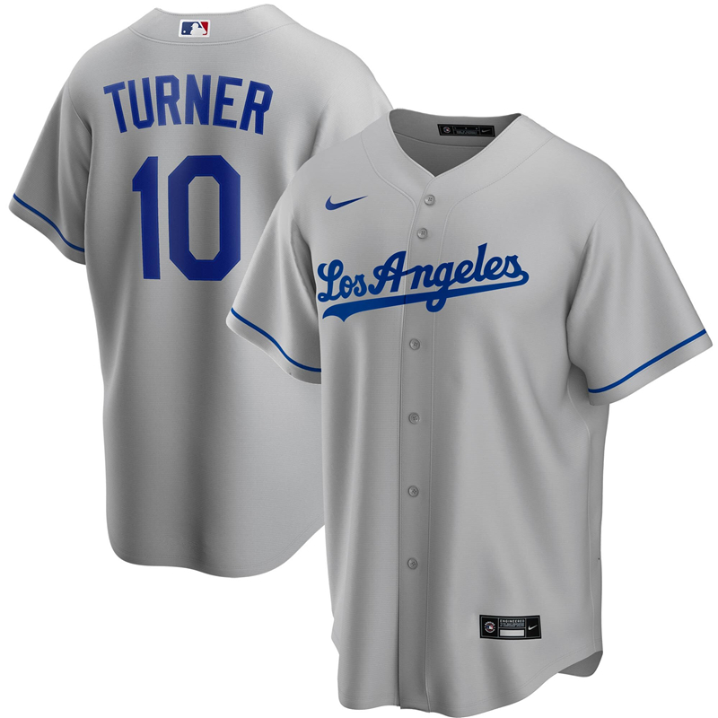 2020 MLB Men Los Angeles Dodgers Justin Turner Nike Gray Road 2020 Replica Player Jersey 1->los angeles dodgers->MLB Jersey